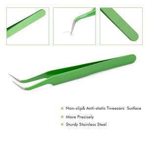 แหนบมืออาชีพสำหรับต่อขนตา สีเขียว แบบตรง แบบโค้ง ปลายแหลม แหนบสแตนเลส ชุดแหนบความแม่นยำสูง - Product Image 4