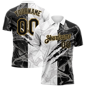 Camiseta de Golf de Alto Rendimiento con Diseño de Graffiti Personalizado en Negro y Dorado Antiguo, Venta Directa de Fábrica, la Más Vendida - Product Image 1