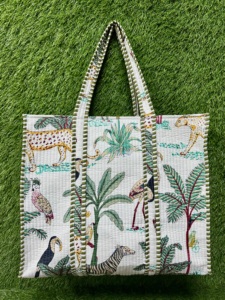 Safari Print Handmade <b>Tote</b> <b>Bag</b> | <b>Quilted</b> Cotton Animal Print <b>Tote</b> <b>Bag</b> | Handmade Tropical Shoulder <b>Bag</b> For Shopping, Travel Use - Product Image 5