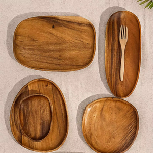 Plato de Madera de Nogal, Plato Japonés de Madera Maciza, Plato Ovalado Irregular para Frutas, Plato de Madera para el Hogar, Plato Creativo para Dim Sum y Té - Product Image 1