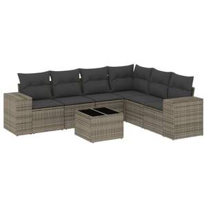 Conjunto de Sofá de Jardín de Ratán PE Gris y Acero con Recubrimiento en Polvo con Vidrio Templado, Muebles de Exterior Premium - Product Image 2