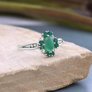 Natural Green Onyx Floral <b>Ring</b> 925 Sterling Silver Handmade <b>Statement</b> <b>Ring</b> Vintage Designer Gemstone <b>Ring</b> for her - Product Image 6