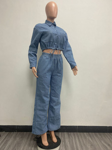 Women Two Piece Set Cropped Button Up Shirt High Waisted <b>Pants</b> Dot Pattern Casual Tracksuit Full Sleeve Loose Fit Spring Outfit - Product Image 3