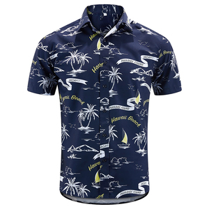 Chemise décontractée à manches courtes boutonnée pour homme, motif à pois bleu marine, 100% coton, anti-rétrécissement, respirante, pour les vacances d'été, en popeline - Product Image 1