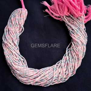 Cuentas redondas facetadas de morganita y aguamarina natural de 2 mm, cuentas multicolor de morganita para la fabricación de joyería, cuentas de morganita rosa auténtica. - Product Image 5