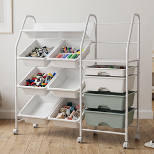 Multifunctional 6-Layer Storage Cart with Plastic Bins <b>Rolling</b> Organizer for Toys and Sundries Minimalist Design - Product Image 2