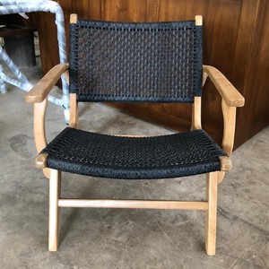 Sillón de Madera de Teca de Lujo con Asiento de Cuerda de Ratán Tejida Negra, Sillón de Descanso para Interiores y Exteriores, para Hotel, Villa, Patio, Sala de Estar - Product Image 5