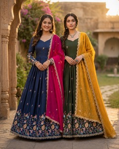 New Designer Indian and Pakistani <b>Wedding</b> wear Heavy Faux Blooming Material Sequence Zari Thread Embroidery Work Anakali Gowns - Product Image 5