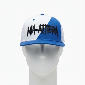 Men's <b>White</b> Blue Trucker Cap Custom Embroidered Logo Mesh Back Baseball <b>Hat</b> Adjustable Two Tone Streetwear - Product Image 3