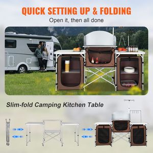 Stazione di Cucina in Alluminio con 3 Armadietti, Tavolo da Cucina Pieghevole per Esterni con Borsa per il Trasporto, per Campeggio e Cucina - Product Image 3