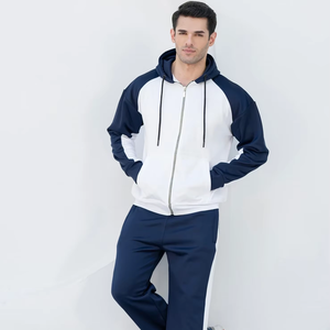 Ensemble de survêtement slim fit pour homme, veste zippée et pantalon de jogging en coton et polyester, vêtements de sport pour la gym - Product Image 1