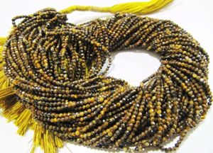 Cuentas facetadas redondas de ojo de tigre natural de 2 mm, color marrón, de Rajasthan, EMINENT JEWEL N ARTS, se venden por hebra de 13 pulgadas de largo - Product Image 2