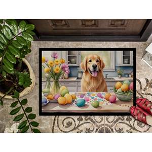 Nuevo felpudo para exteriores e interiores de 18H X 27W, alfombra decorativa Golden Retriever de Pascua, alfombrilla antideslizante y lavable para puerta delantera de pila baja - Product Image 3