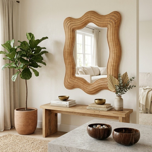Handwoven Rattan Wall <b>Mirror</b> Rustic Boho Scalloped <b>Mirror</b> for Bedroom Living Room Natural Home Decoration made in Vietnam - Product Image 4