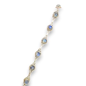 Nueva llegada Natural redondo brillante corte Arco Iris piedra lunar piedra preciosa joyería de plata fina plata esterlina 925 mujeres brazalete pulsera - Product Image 1