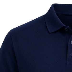 Navy Blue Collared Polo <b>T</b> <b>Shirt</b> Featuring JJ Letter Embroidery on Chest Only Plain Back Short Sleeve Classic Button Front Casual - Product Image 4