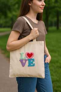 Bolsa de tela de algodón con parche de chenilla, reutilizable, para compras, para el hombro, para llevar la compra, para mujer, regalos promocionales, embalaje. - Product Image 6