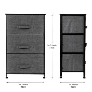 Cassettiera a 3 livelli con struttura in metallo e cassetti in tessuto con apertura facilitata, unità di archiviazione con piano in legno per cameretta o camera da letto - Product Image 5