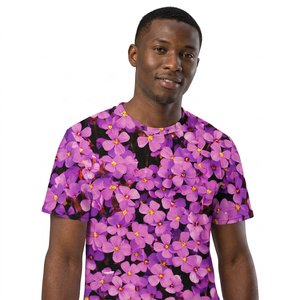 <b>Men's</b> Short Sleeve O-Neck <b>T</b>-<b>Shirt</b> <b>Floral</b> Purple Print Knitted Casual Regular Fit - Product Image 3
