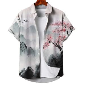 Vêtements pour hommes OEM vente en gros de chemises hawaïennes en coton à manches courtes décontractées col rabattu imprimé chemises hawaïennes pour hommes - Product Image 5