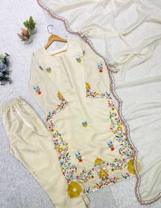 Vestido Elegante para Mujer, para Todas las Temporadas, con Bordado, Pantalón y Dupatta, Sin Arrugas, de Secado Rápido, para Bodas/Uso Casual - Product Image 4