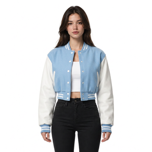 Veste varsity courte en laine pour femme, collection streetwear, fabrication sur mesure, vente en gros, faible MOQ - Product Image 3