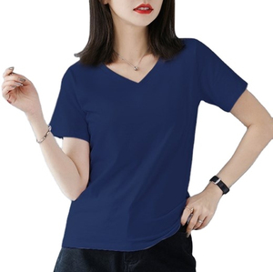 เสื้อยืดแคนวาสคุณภาพสูง ราคาขายส่ง รับทำโลโก้ตามสั่ง บริการ OEM ระบายอากาศได้ดี เสื้อคอวี แขนสั้น ผ้าไม่ยับ แห้งเร็ว สำหรับผู้หญิง - Product Image 5