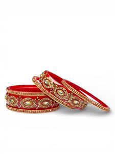 Nuevo Juego de Brazaletes Acrílicos Rojos con Borde de Perlas, Chapado en Oro, Moderno, para Bodas, Uso Festivo, Precio al por Mayor - Product Image 3