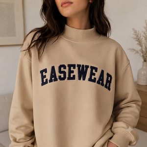 Sweat-shirt d'hiver imprimé en molleton à col montant pour femme, coupe confortable, en mélange de coton, pull oversize à manches longues, style streetwear - Product Image 1