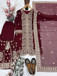 TOP PLAZZO Ensemble de soirée vintage avec dupatta, broderie à points de chaînette et sequins, et dentelle Latkan - Product Image 5