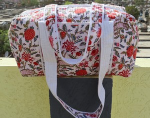 Cotton Quilted Duffle <b>Tote</b> Shoulder <b>Bag</b> Geometric Eco-Friendly Two Straps <b>Canvas</b> Lining <b>Zip</b> Fashionable Overnight Washable - Product Image 1