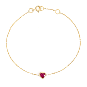 Pulsera Sencilla y Delicada con Forma de Corazón y Rubí, Cadena de Oro Amarillo Sólido de 14K, Regalo para el Día de San Valentín, Joyería Fina - Product Image 1