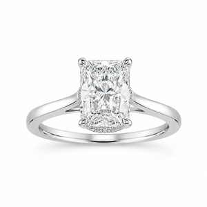 Anillo de Compromiso Solitario de Diamante Cultivado en Laboratorio con Corte Radiante de Lujo, Oro Blanco de 18K, Halo Oculto, Anillo de Boda Personalizado - Product Image 1