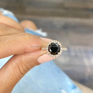 14K oro rosa estilo Vintage media eternidad anillo de compromiso Diamante Negro banda apilable para mujeres IGI certificado para fiesta de boda - Product Image 2