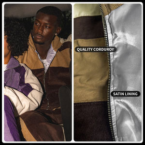 Conjunto unisex de sudadera con capucha y pantalones de chándal con cremallera, diseño personalizado, estilo urbano oversize, chaqueta de chándal de pana con patchwork para correr - Product Image 5