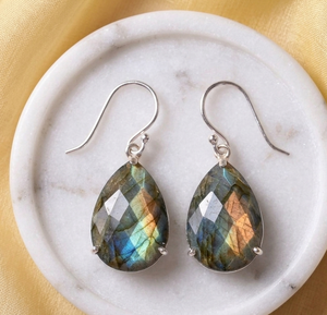 Elegant Labradorite <b>Earrings</b> 6 Inch <b>Long</b> 925 Sterling <b>Silver</b> 18K Gold Plated Party Wear <b>Earrings</b> Everyday Wear - Product Image 2