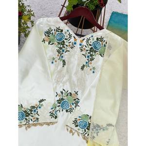Designer Silk <b>Top</b>-Bottom and Dupatta Set with Heavy Embroidery Sequence Work XL Size for <b>Weddings</b> - Product Image 1