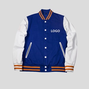 Veste de baseball personnalisée en laine bleue avec manches en cuir et broderie chenille pour hommes et garçons, vente en gros - Product Image 1