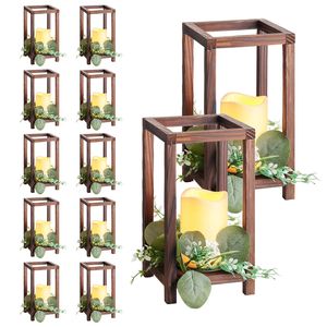 Set di 12 Lanterne in Legno per Centrotavola Matrimoniale, Include 12 Portacandele in Legno e 12 Decorazioni da Tavolo LED Senza Fiamma - Product Image 1