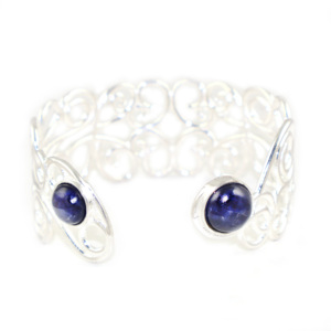 Pulseras Ajustables de Plata con Diseño de Textura Real y Piedra Sodalita, Joyería de Moda Atemporal para Mujer, Venta al por Mayor - Product Image 1