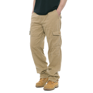 Pantalones Cargo de Lona Transpirables con Bolsillos Laterales Elásticos, Color Caqui, Estilo Urbano, Holgados, de Algodón de Alta Calidad, Personalizados, para Hombre, Venta al Por Mayor OEM - Product Image 3