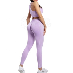 <b>Women</b> Ribbed Yoga Set Sports Bra <b>Leggings</b> Full Length Solid Color Breathable Sporty Fitness Wear All Seasons Skinny Fit - Product Image 4