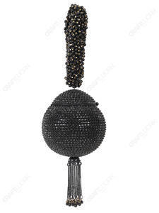 Pochette de soirée de luxe noire entièrement perlée avec anse ovale surdimensionnée et franges à pompons, sac à main de créateur pour mariage et événements. - Product Image 4