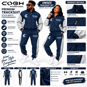 Unisex Tracksuit Set Navy Gray Full <b>Zip</b> Sporty <b>Joggers</b> With Side <b>Pockets</b> Breathable Polyester Autumn Wear Nylon Fabric - Product Image 6