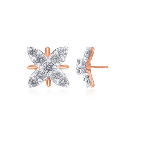 Impresionantes Pendientes de Mariposa con Diamantes Chapados en Oro Rosa Ixora, Lindos para Uso Diario, con Diamantes Naturales de Corte Brillante Redondo para Mujer - Product Image 3