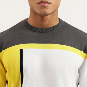 เสื้อสเวตเชิ้ตคอกลมสีบล็อกสำหรับผู้ชาย แต่งผ้าคอตตอนถักแบบคอนทราสต์ แขนยาว ปลายแขนริบ แฟชั่นสตรีทแวร์ - Product Image 6