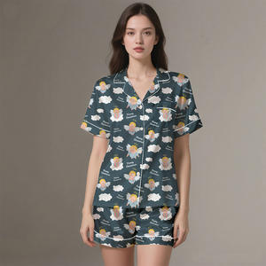 Premium Luxury <b>Silk</b> Satin Summer Sleepwear Set 100% Natural <b>Silk</b> Breathable Comfortable Pajamas Heat Transfer Print 120150 - Product Image 4