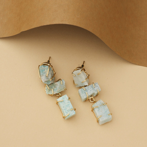 Pendientes de Amazonita de Lujo, Chapados en Oro, con Piedra Natural, Joyería Elegante para Mujer - Product Image 1