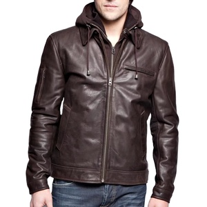 Chaqueta de cuero para moto de invierno para hombre, diseño personalizado, cremallera, estilo bombardero informal, acabado con capucha, tela vaquera, OEM, venta al por mayor - Product Image 1
