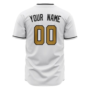 Maillot de baseball personnalisé blanc et or avec nom d'équipe 00, impression sublimée, anti-humidité, boutonné, vêtements de sport pour hommes - Product Image 4